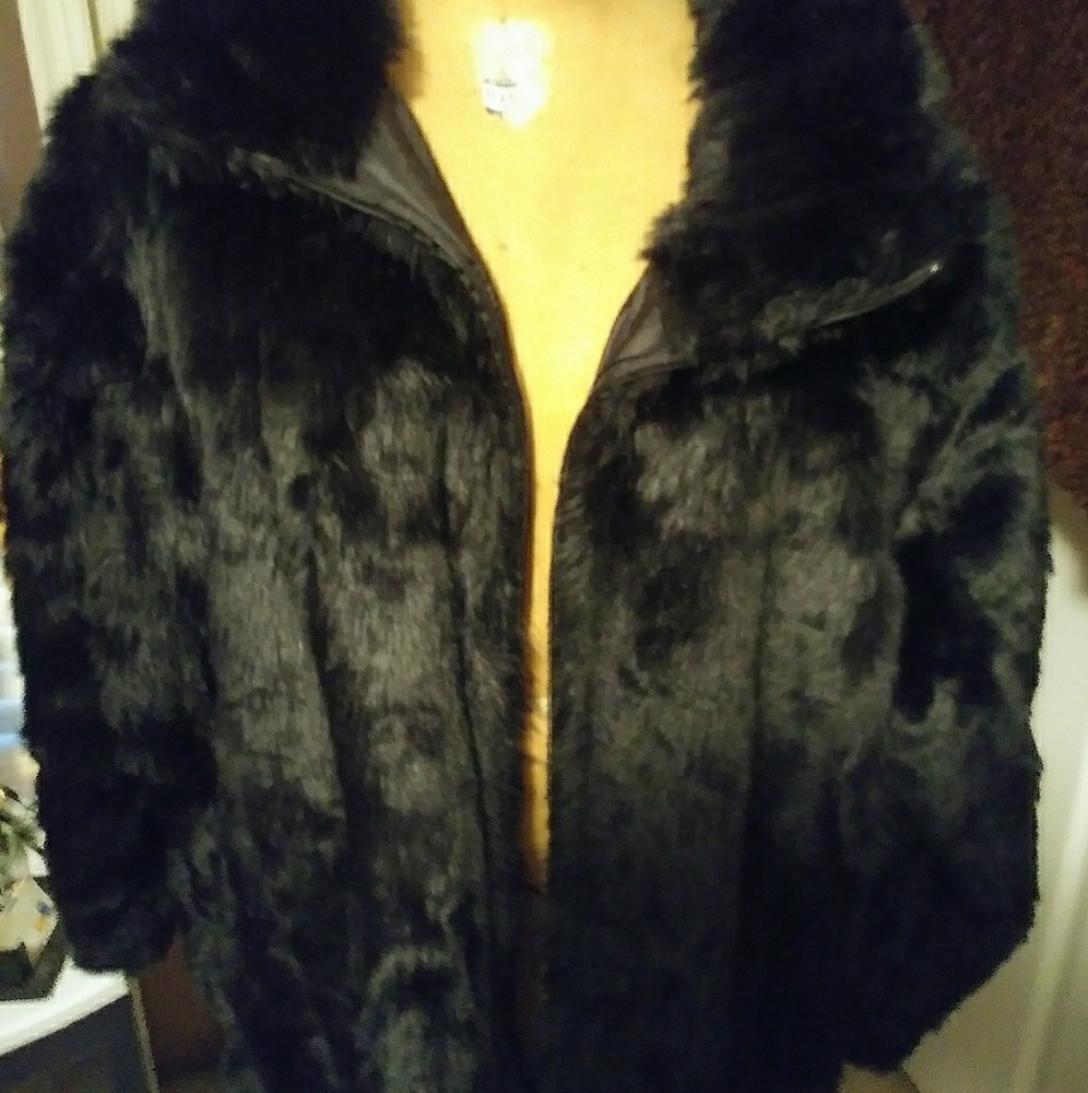 Faux black fur coat
